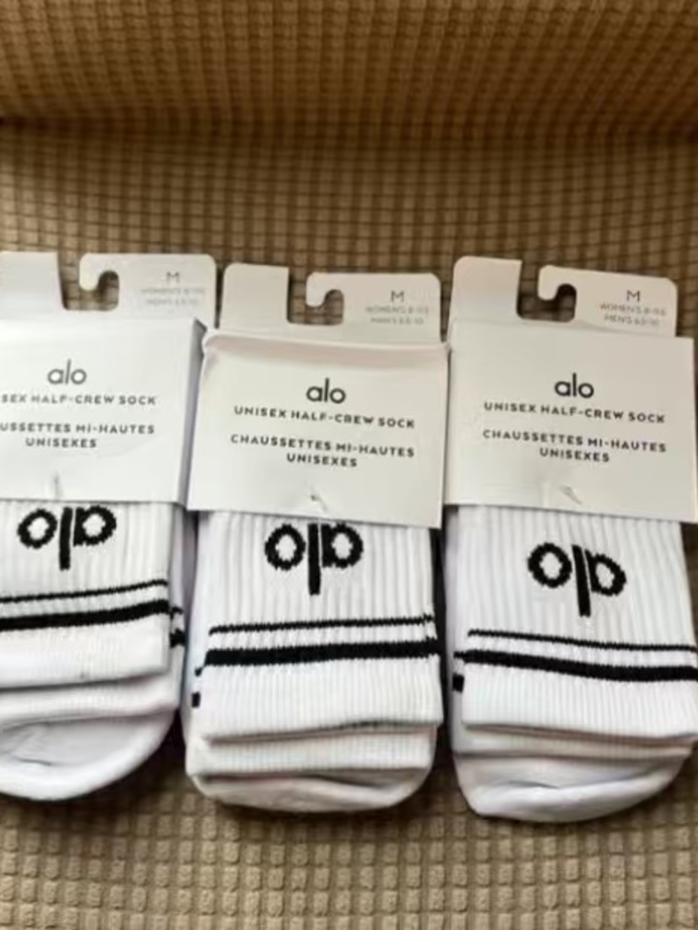 ALO Yoga White Unisex Half-Crew Socks with Black Stripe (3-Pack)